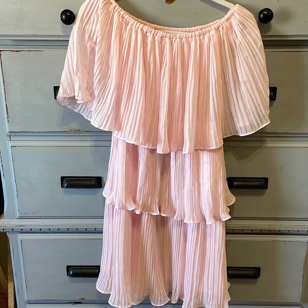 Blush, Off the Shoulder, Tiered Mini Dress